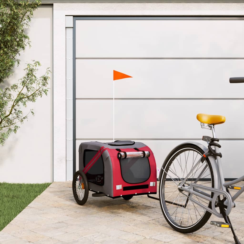 Vidaxl Dog Bike Trailer Oxford Fabric und Eisenrot und Grau