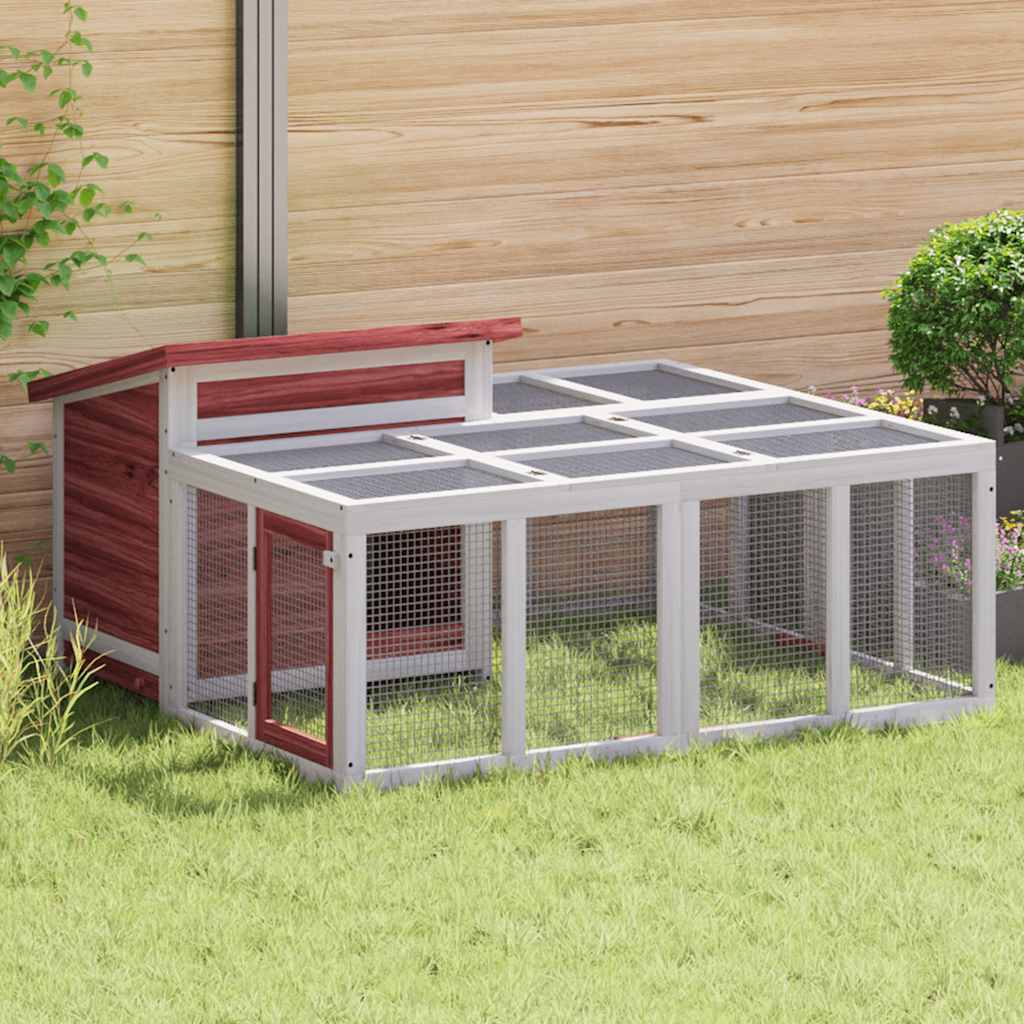 VidaXL Kaninchenstall 144 x 123 x 67,5 cm, massives Kiefernholz, Farbe Mokka