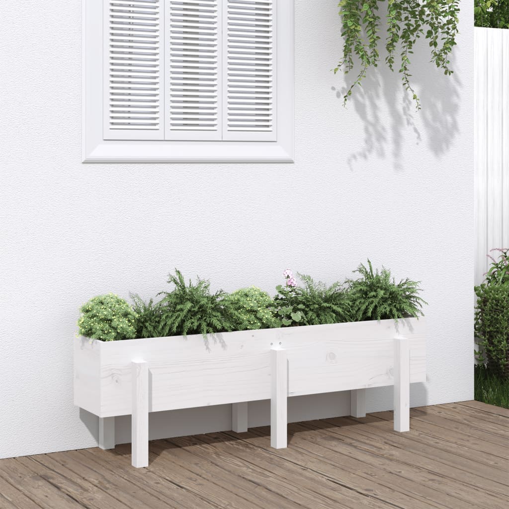 Vidaxx Pflanzgefäß erhöht 121x30x38 cm massives Kiefernholz weiß