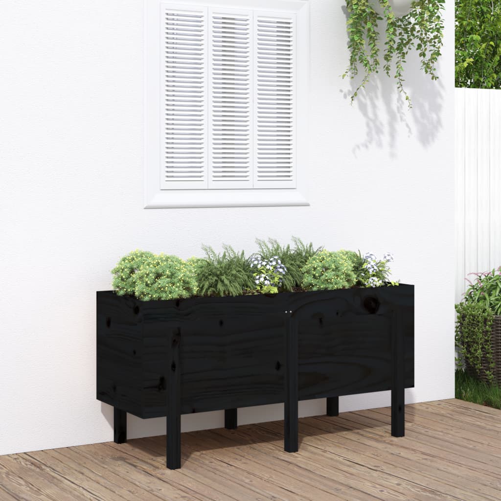 Vidaxx Pflanzgefäß erhöht 121x50x57 cm massives Kiefernholz schwarz