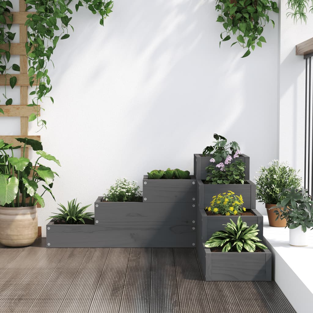 VidaXL Pflanzgefäß 4-lagig 80,5x79x36 cm massives Kiefernholz grau