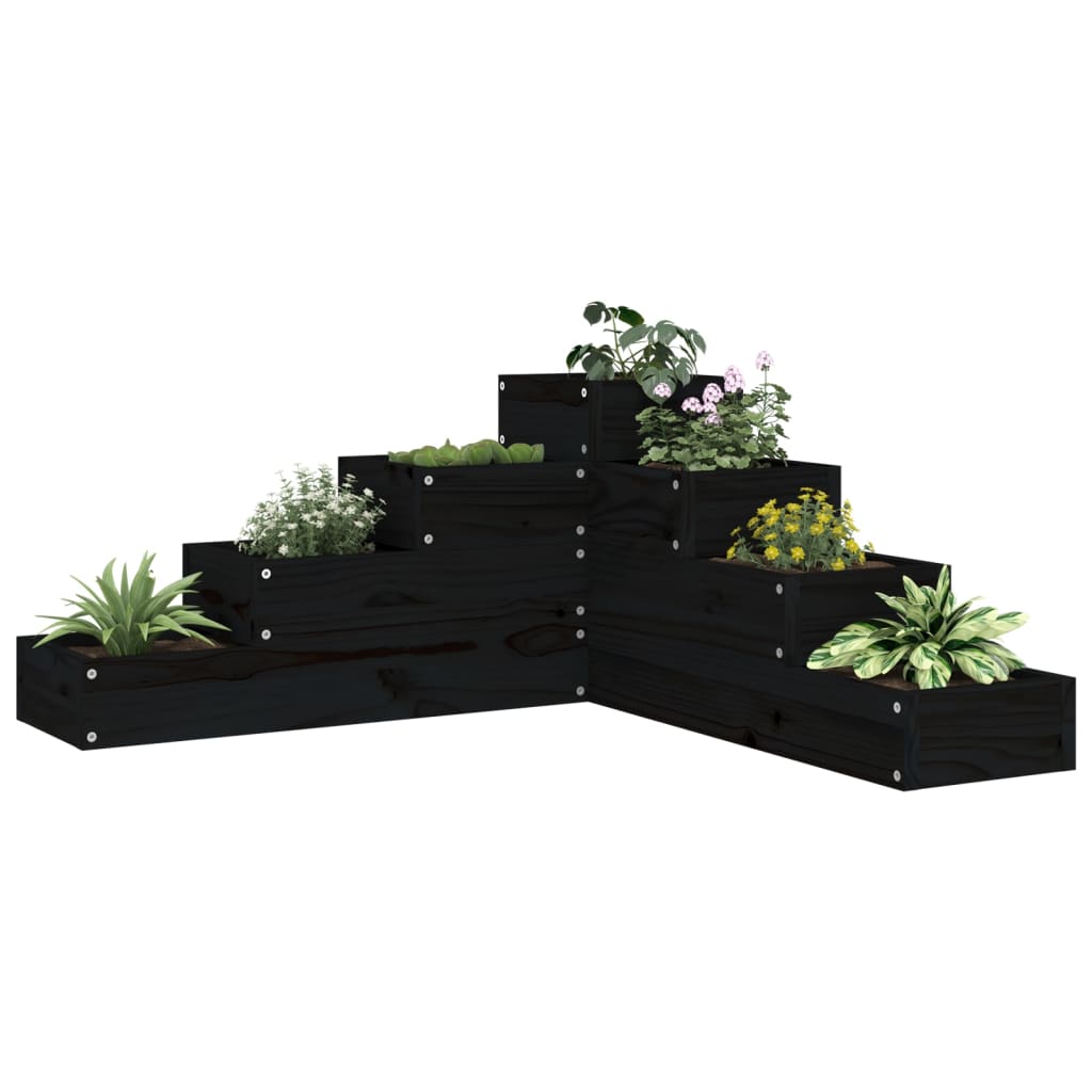 VidaXL Pflanzgefäß 4-stöckig 80,5x79x36 cm massives Kiefernholz schwarz