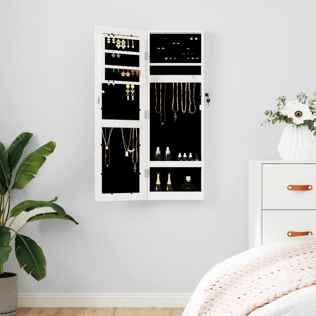 Vidaxx Schmuckschrank mit Spiegel zur Wandmontage 30x8,5x90 cm weiß
