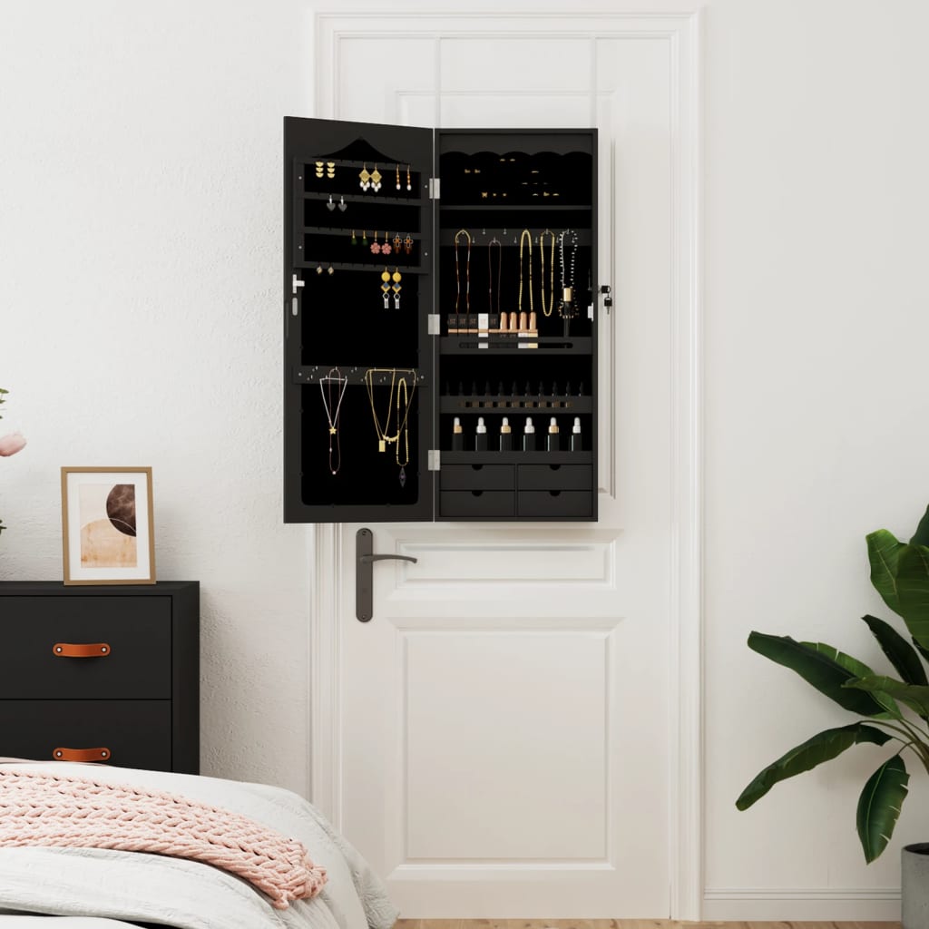 Vidaxx Schmuckschrank mit Spiegel zur Wandmontage 37,5x10x90 cm schwarz