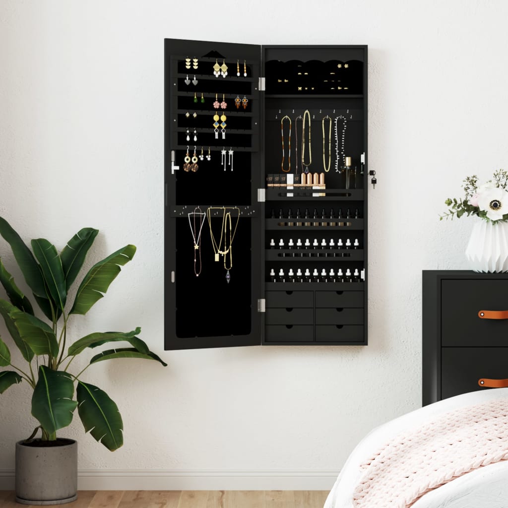 Vidaxx Schmuckschrank mit Spiegel zur Wandmontage 37,5x10x106 cm schwarz