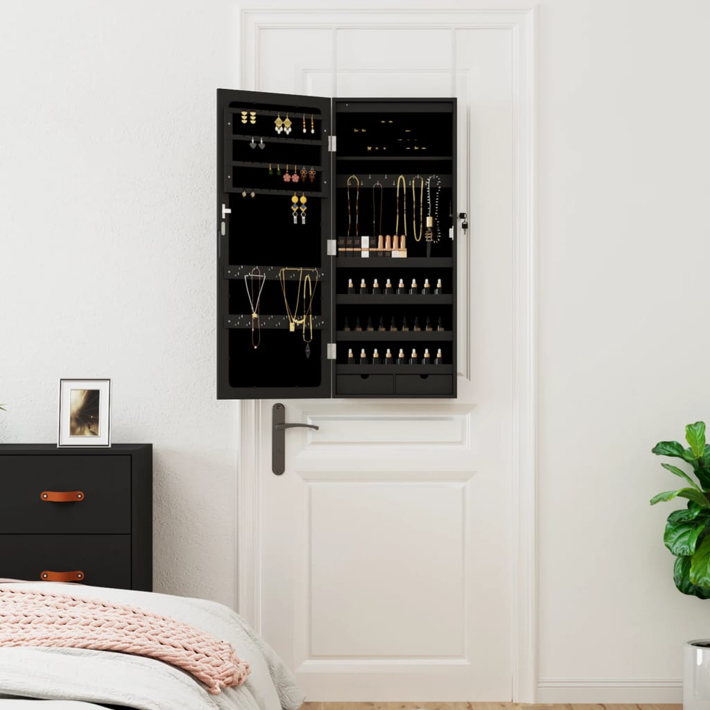 Vidaxx Schmuckschrank mit Spiegel und LED-Wandmontage in Schwarz