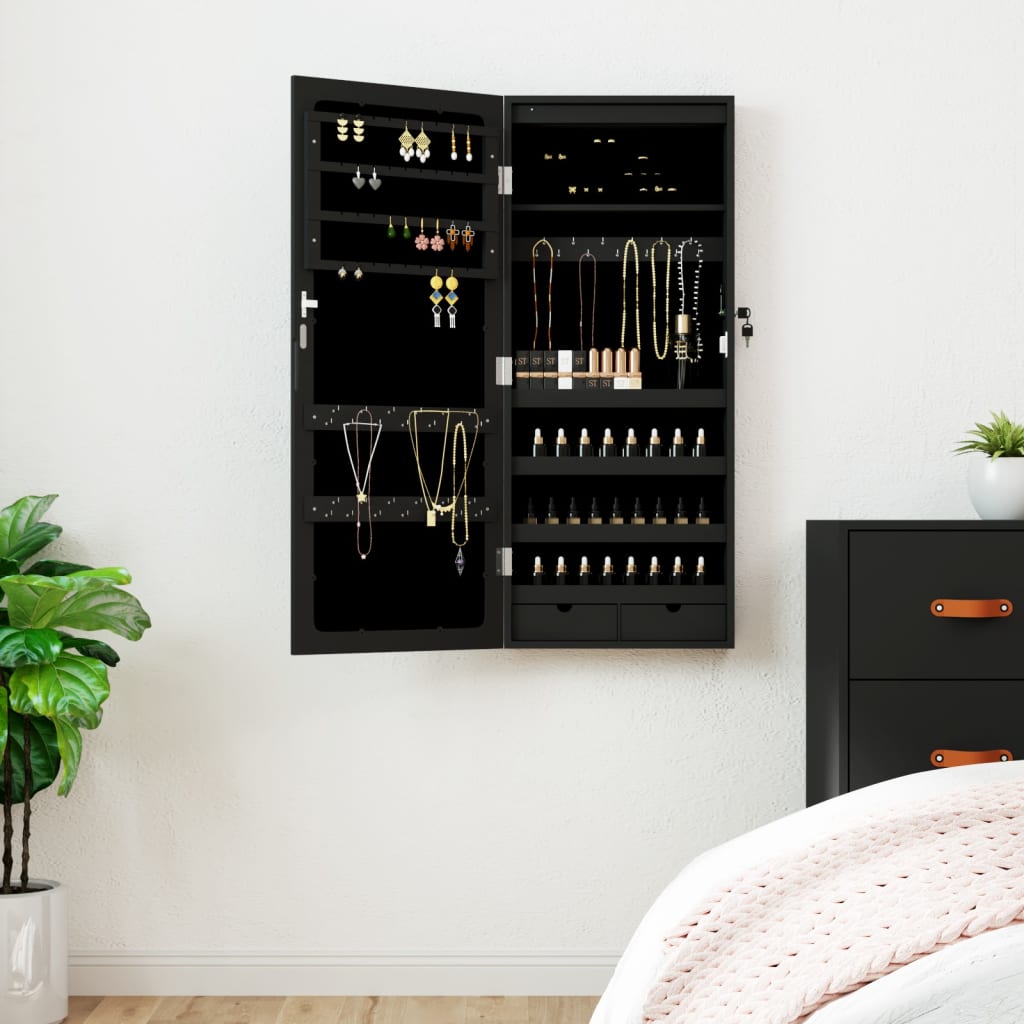 Vidaxx Schmuckschrank mit Spiegel und LED-Wandmontage in Schwarz