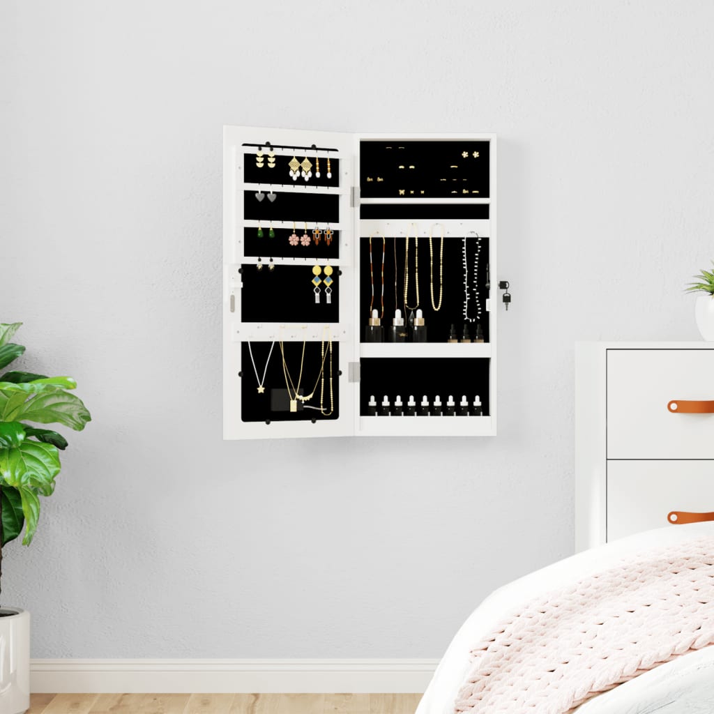 Vidaxx Schmuckschrank mit Spiegel und LED-Wandmontage weiß