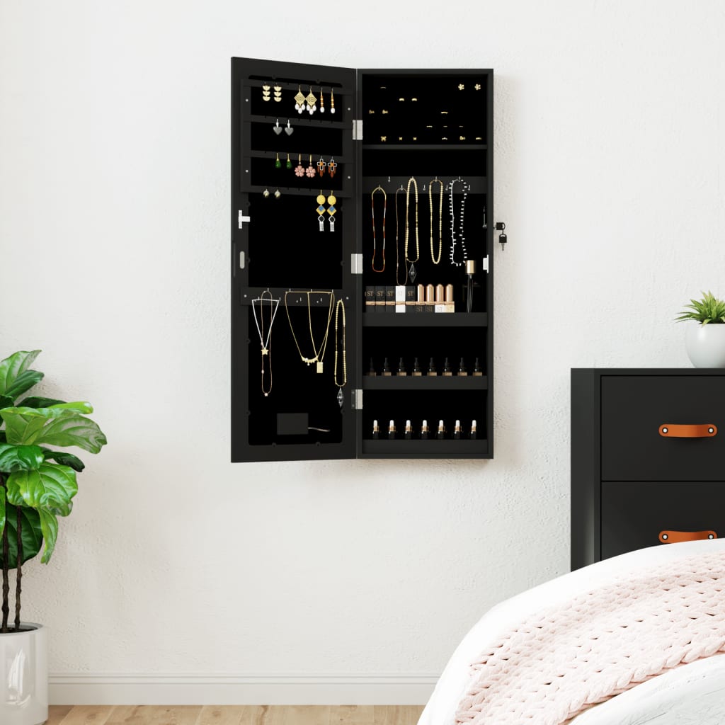Vidaxx Schmuckschrank mit Spiegel und LED-Wandmontage in Schwarz