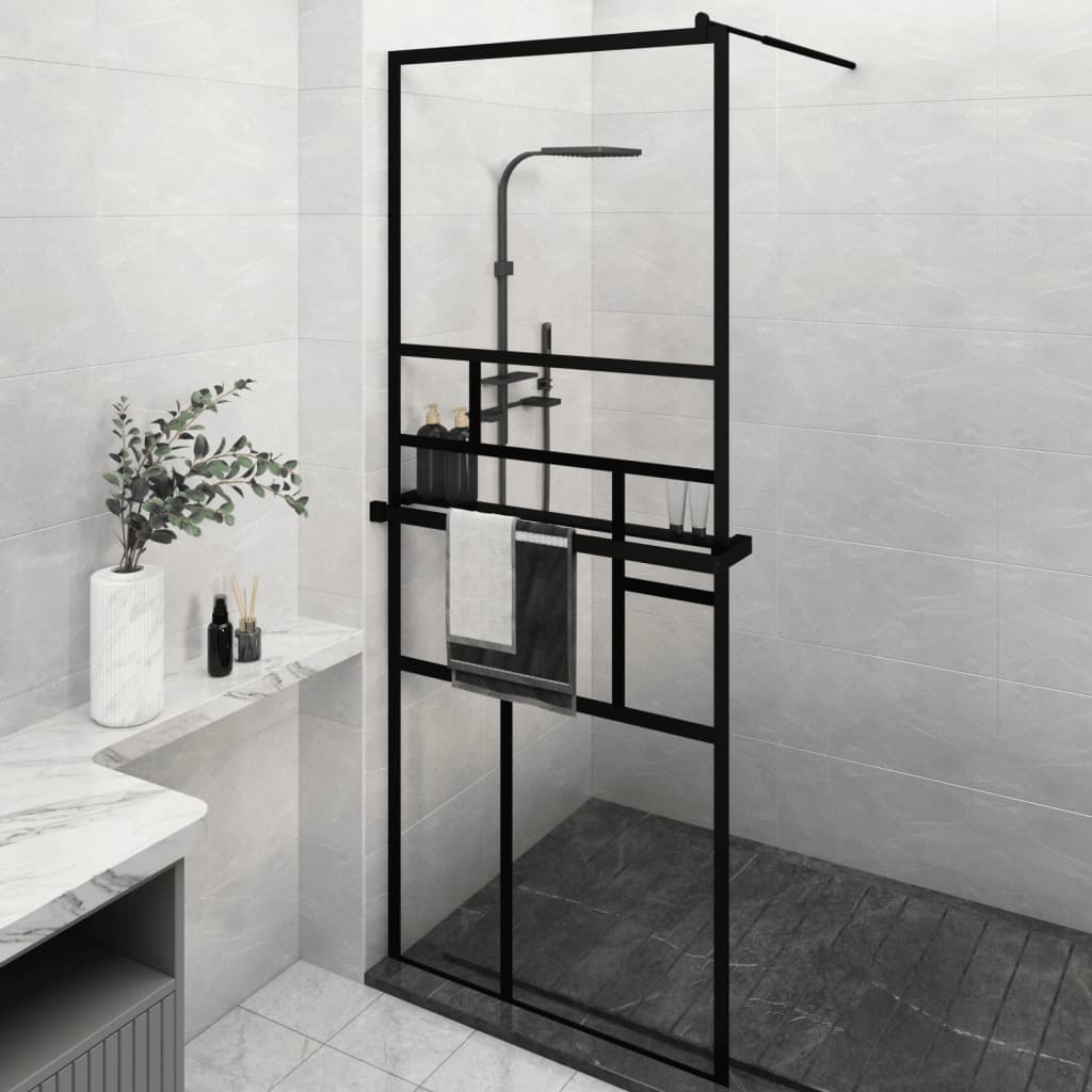 VidaXL Walk-in Duschabtrennung mit Ablage 80x195 cm ESG-Glas Aluminium schwarz