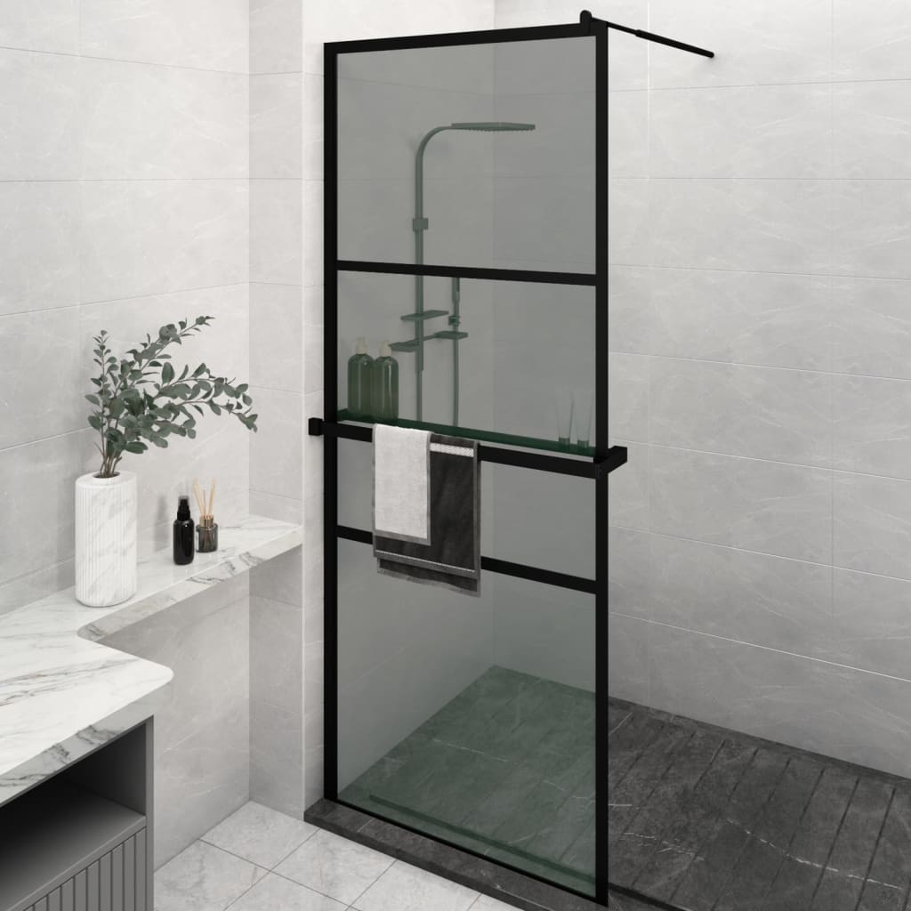 VidaXL Walk-in Duschabtrennung mit Ablage 80x195 cm ESG-Glas Aluminium schwarz