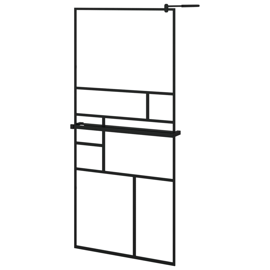 VidaXL Walk-in Duschabtrennung mit Ablage 90x195 cm ESG Glas Aluminium schwarz
