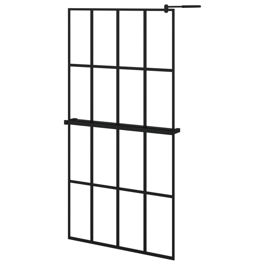 VidaXL Walk-in Duschabtrennung mit Ablage 100x195 cm ESG Glas Aluminium schwarz