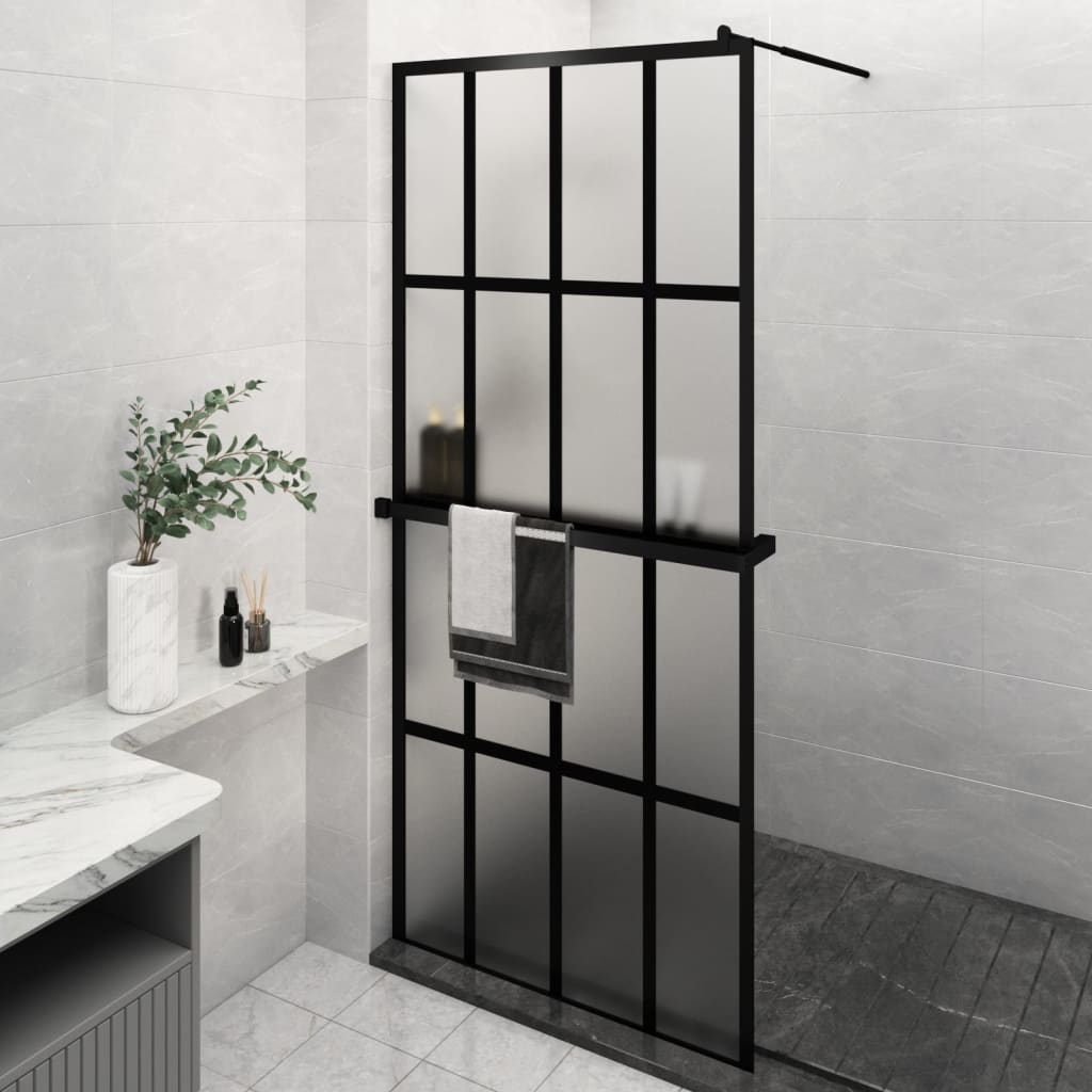 VidaXL Walk-in Duschabtrennung mit Ablage 100x195 cm ESG Glas Aluminium schwarz