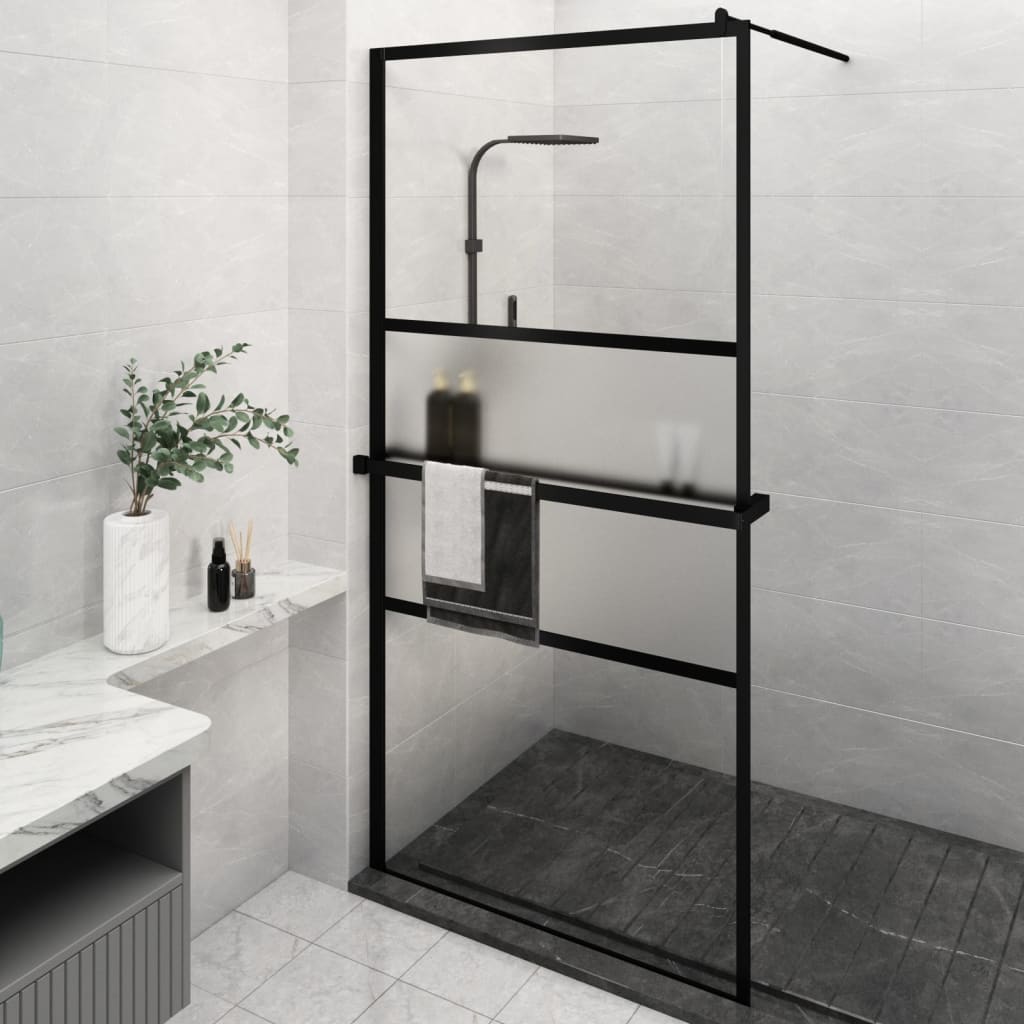 VidaXL Walk-In Duschabtrennung mit Ablage 115x195 cm ESG Glas Aluminium schwarz