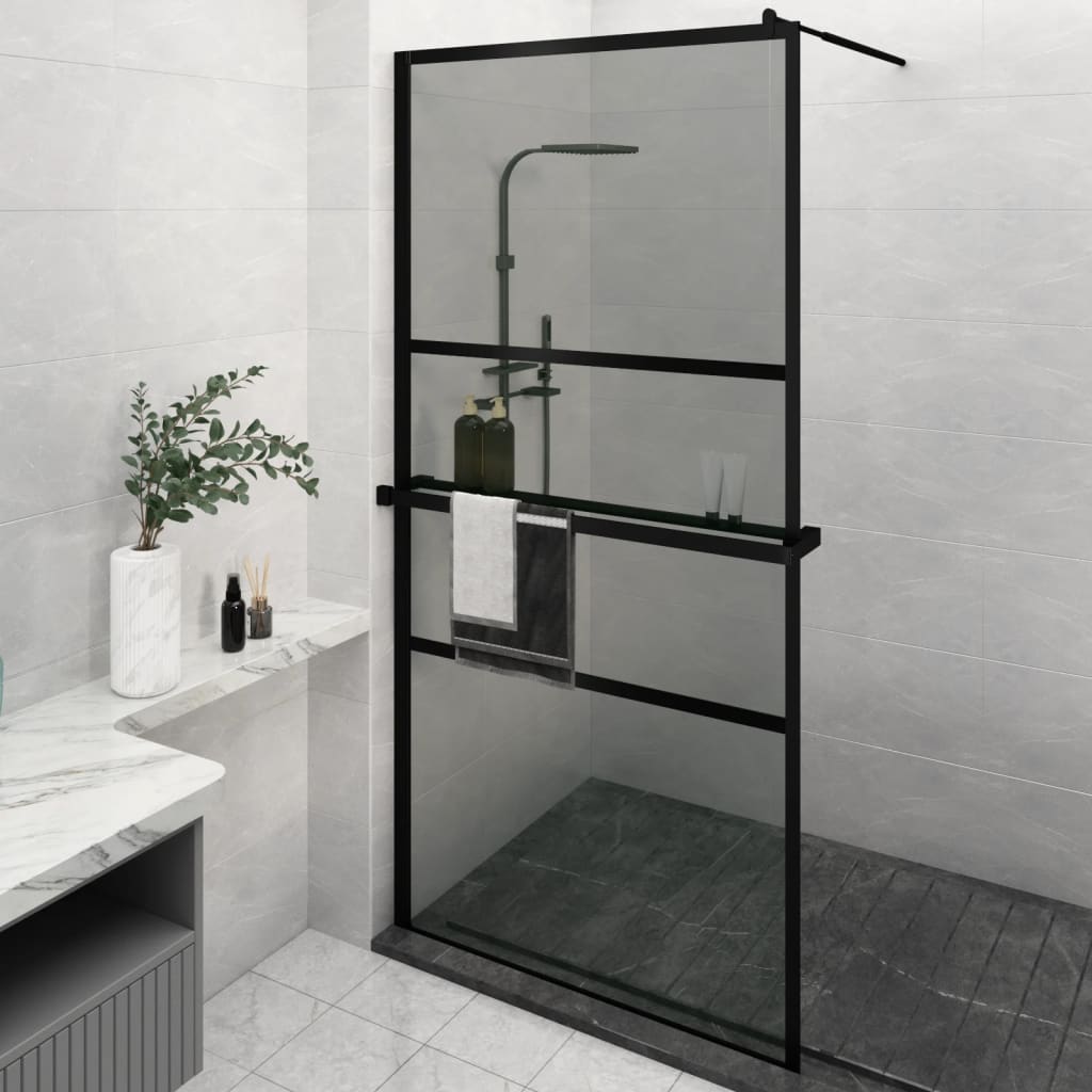 VidaXL Walk-In Duschabtrennung mit Ablage 115x195 cm ESG Glas Aluminium schwarz