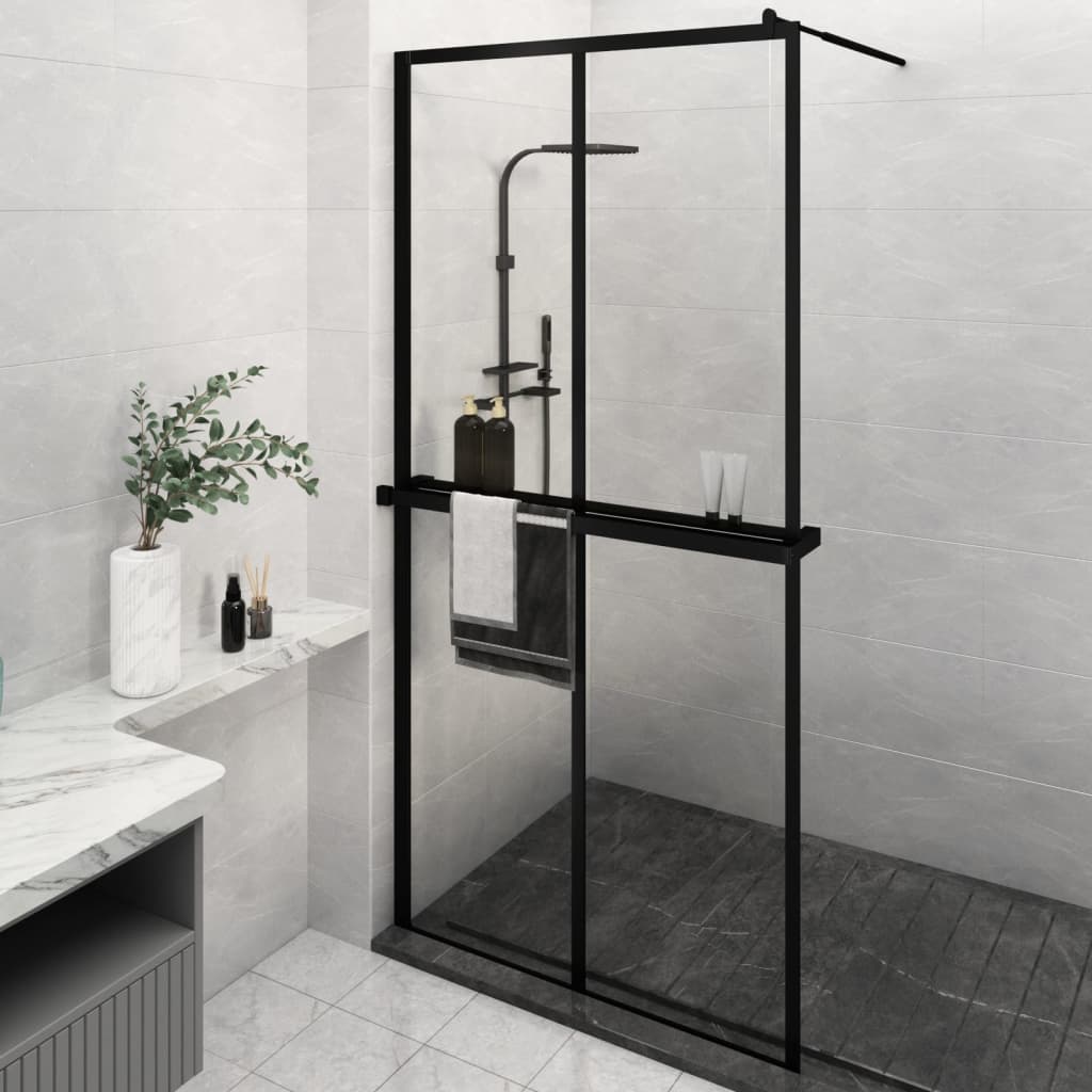 VidaXL Walk-in Duschabtrennung mit Ablage 118x190 cm ESG Glas Aluminium schwarz