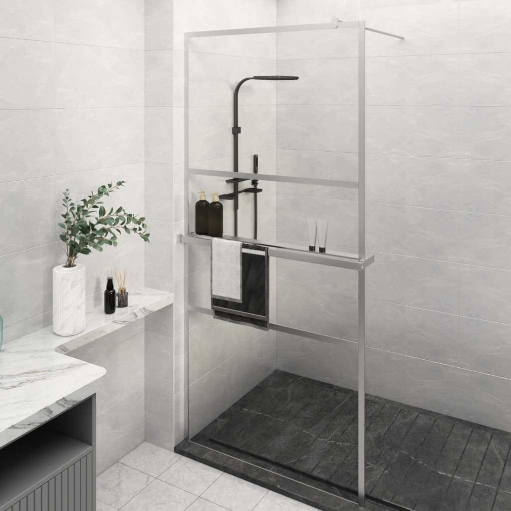 VidaXL Walk-In Duschabtrennung mit Ablage 100x195 cm ESG Glas Aluminium Chrom
