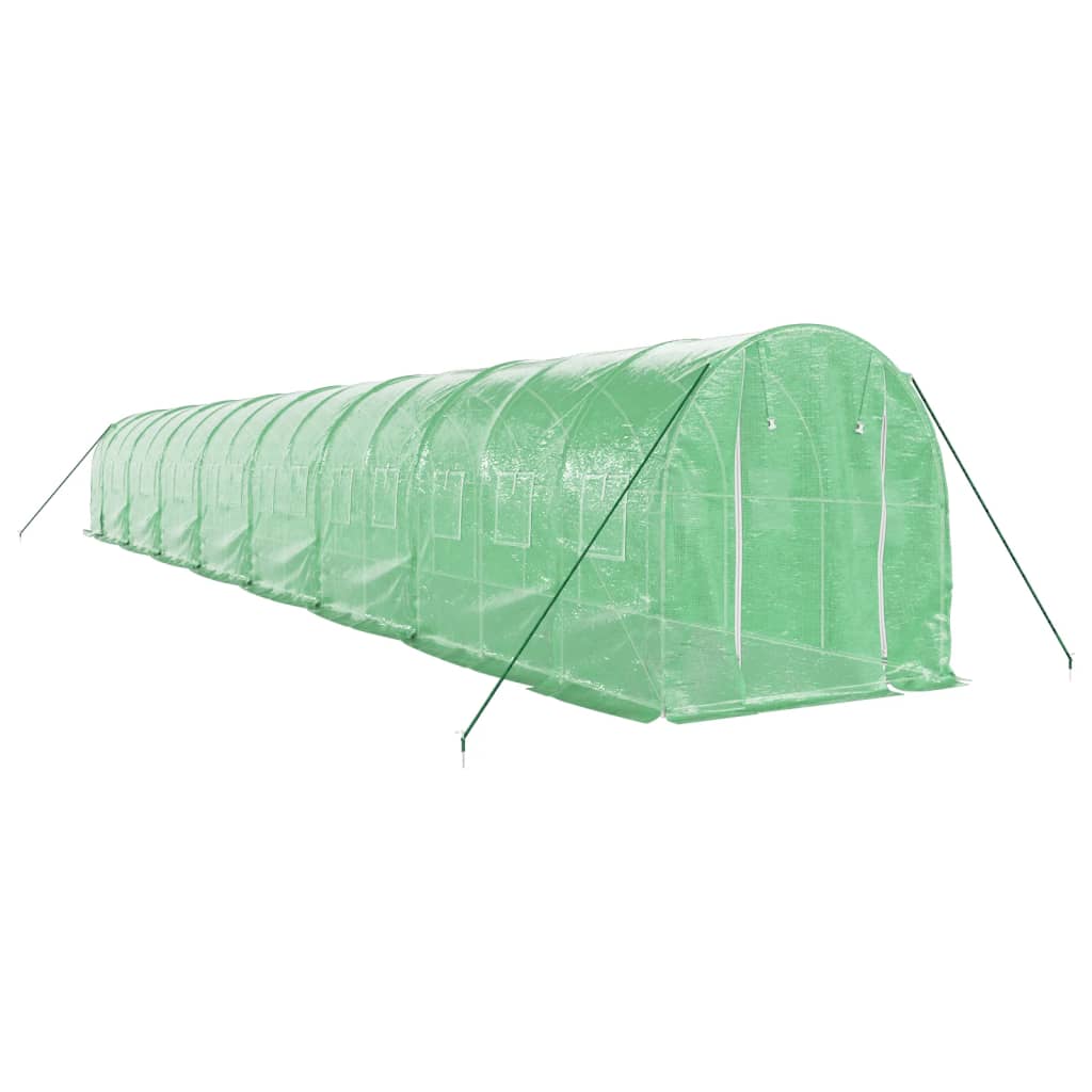 VidaXL Gartengewächshaus mit Stahlrahmen 32 m² 16x2x2 m grün