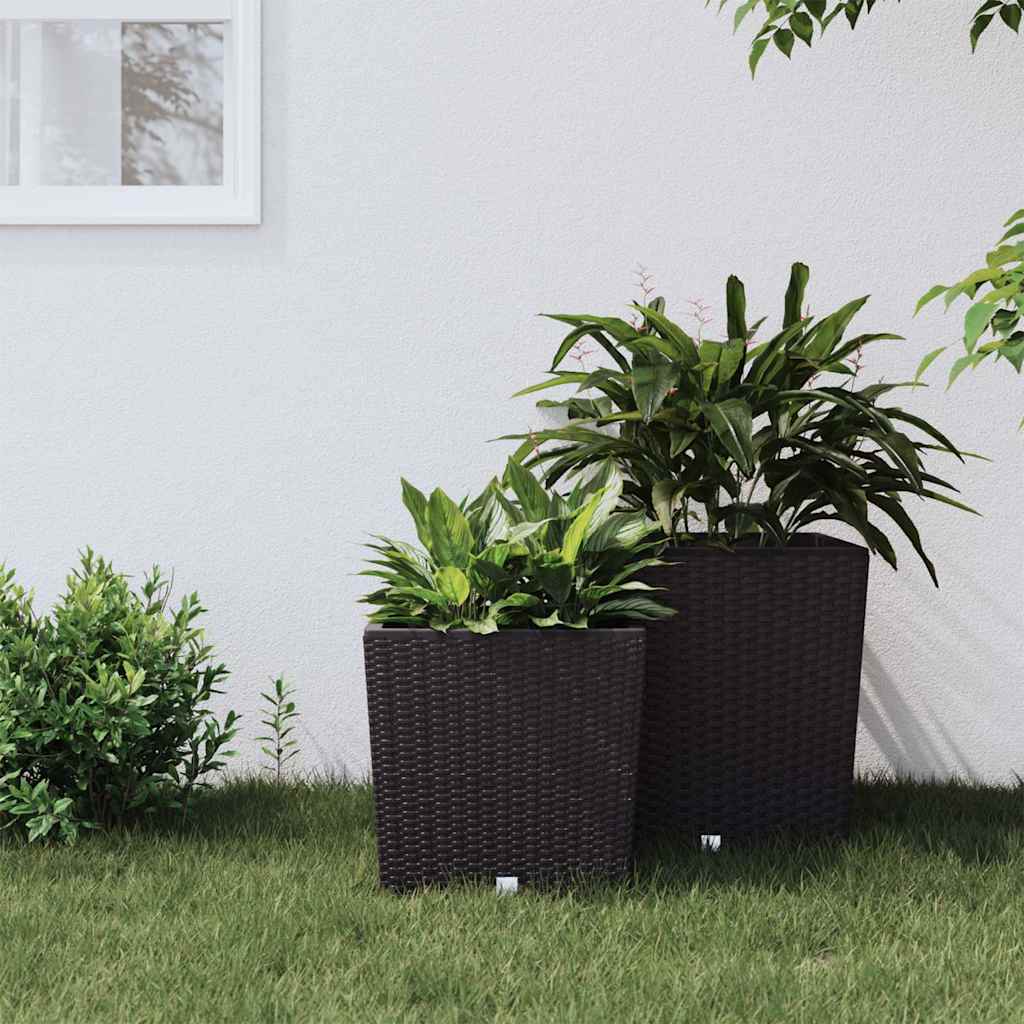 Vidaxxl Pflanzgefäß mit herausnehmbarem Tablett in Rattanoptik 21 32 l PP braun