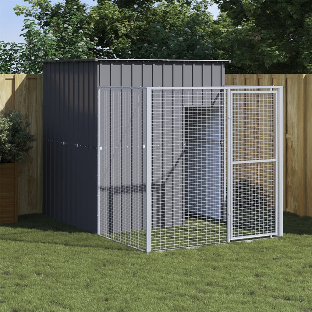 VidaXL Hundehütte mit Auslauf 165 x 251 x 181 cm, verzinkter Stahl, Anthrazit