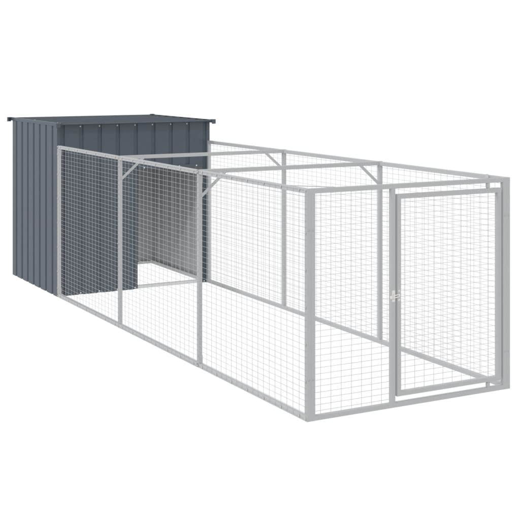 VidaXL Hundehütte mit Auslauf 110 x 405 x 110 cm, verzinkter Stahl, Anthrazit