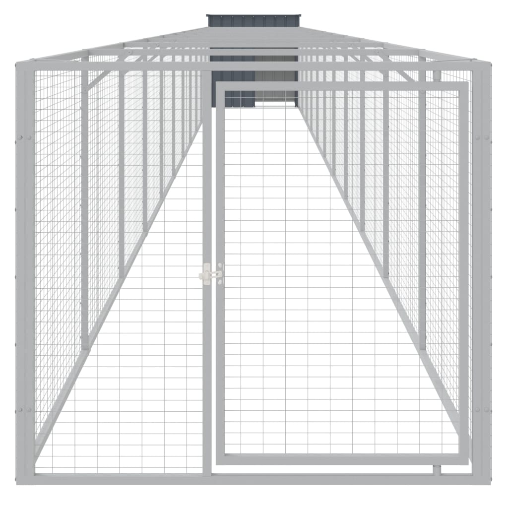 VidaXL Hundehütte mit Auslauf 110x1221x110 cm Stahl Anthrazit
