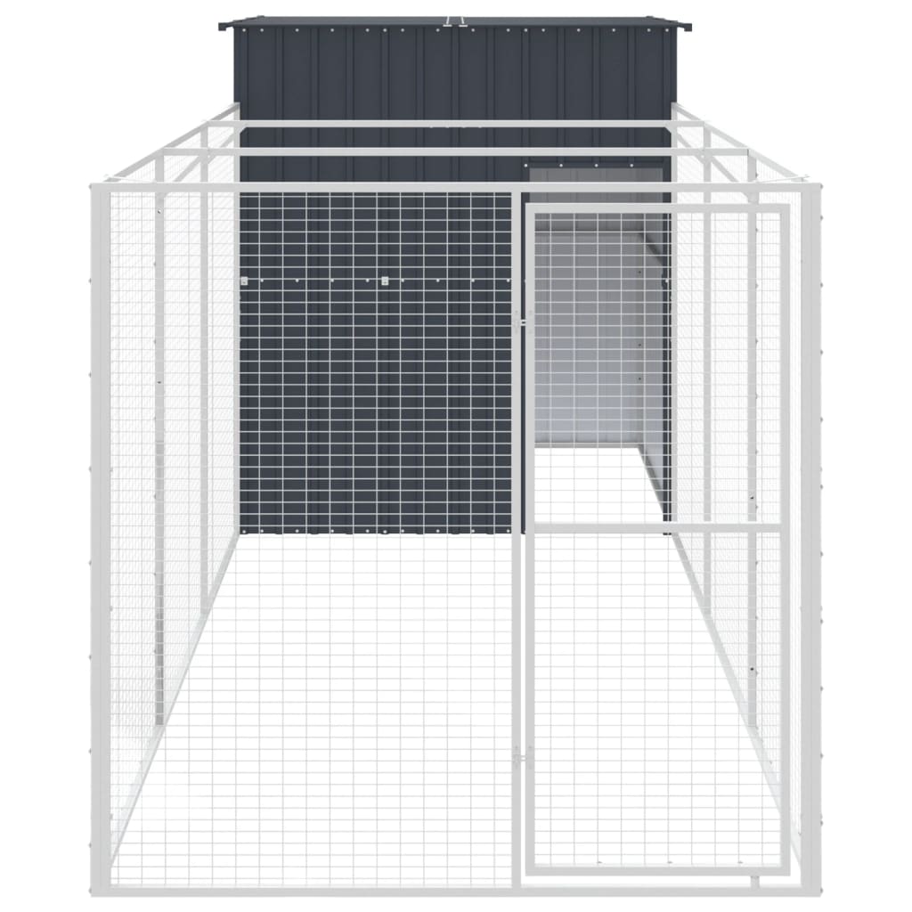 VidaXL Hundehütte mit Auslauf 165 x 455 x 181 cm, verzinkter Stahl, Anthrazit