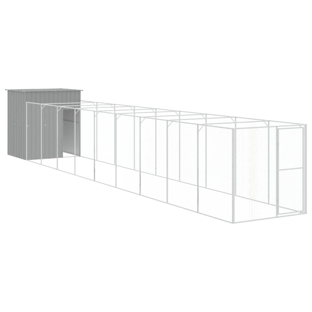 VidaXL Hundehütte mit Auslauf 165 x 1.067 x 181 cm Stahl Hellgrau