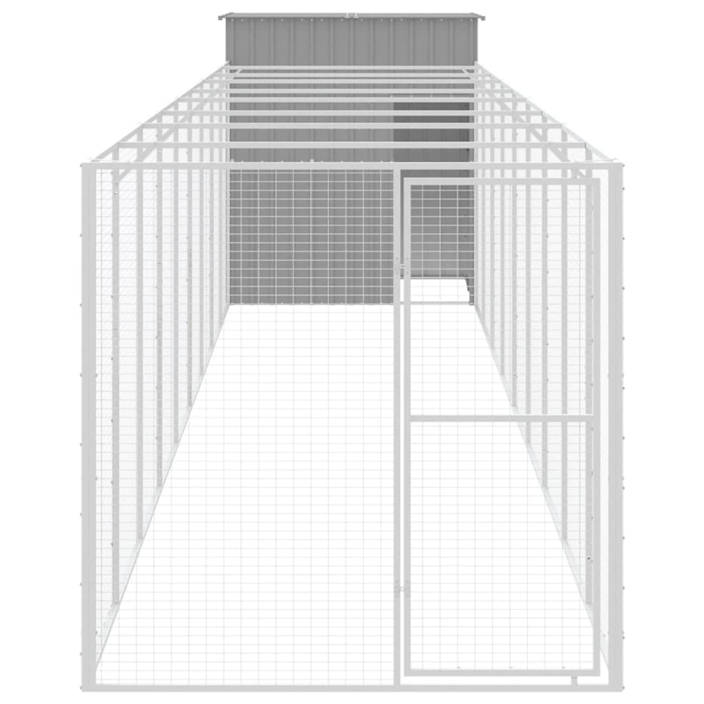 VidaXL Hundehütte mit Auslauf 165 x 1.067 x 181 cm Stahl Hellgrau