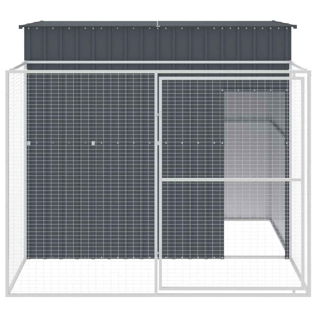 VidaXL Hundehütte mit Auslauf 214 x 253 x 181 cm, verzinkter Stahl, Anthrazit