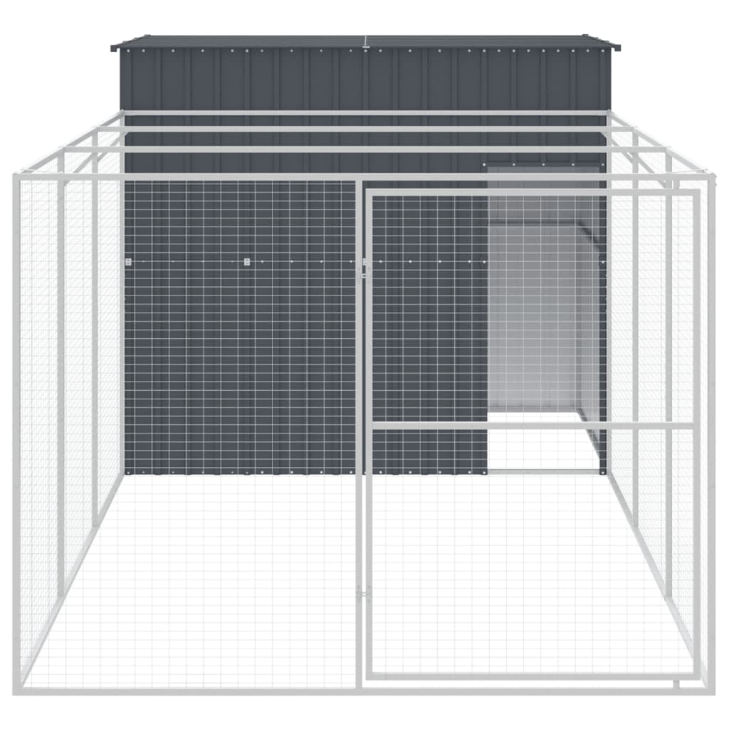 VidaXL Hundehütte mit Auslauf 214 x 457 x 181 cm, verzinkter Stahl, Anthrazit