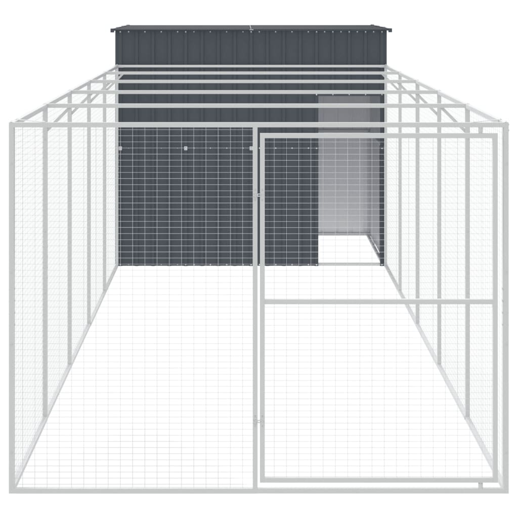 VidaXL Hundehütte mit Auslauf 214 x 661 x 181 cm, verzinkter Stahl, Anthrazit