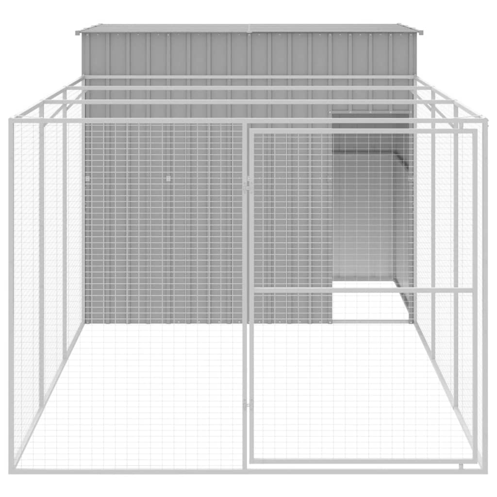 VidaXL Hundehütte mit Auslauf 214x457x181 cm Stahl hellgrau