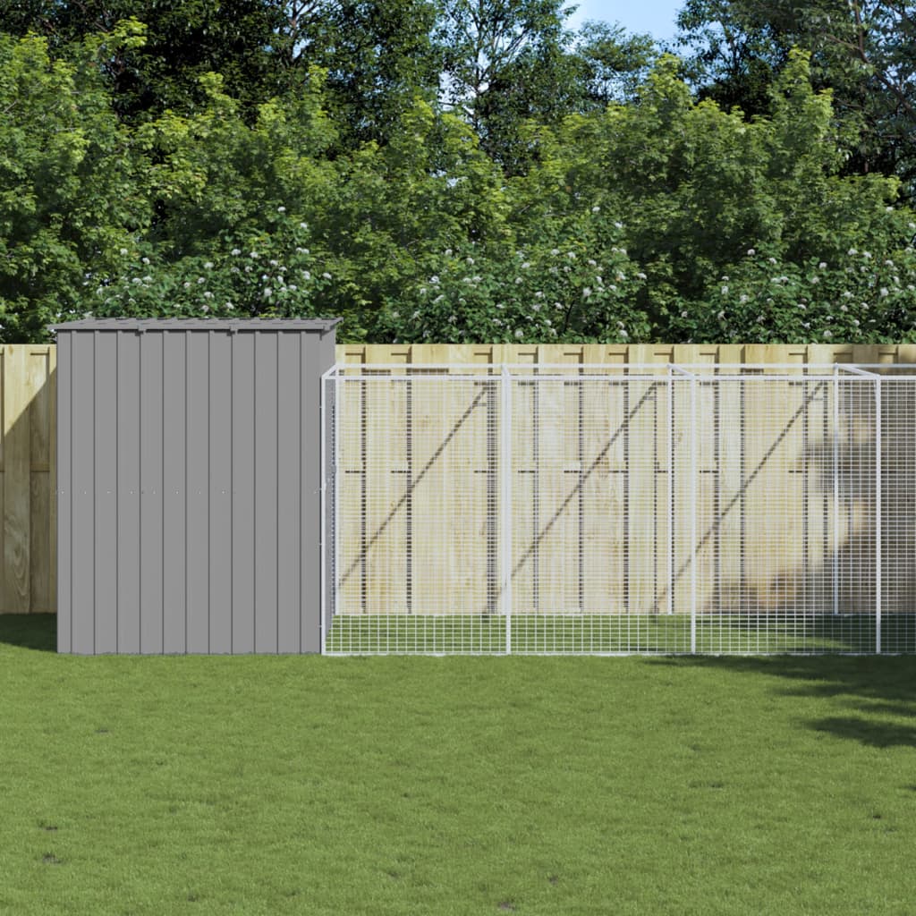VidaXL Hundehütte mit Auslauf 214x865x181 cm Stahl hellgrau