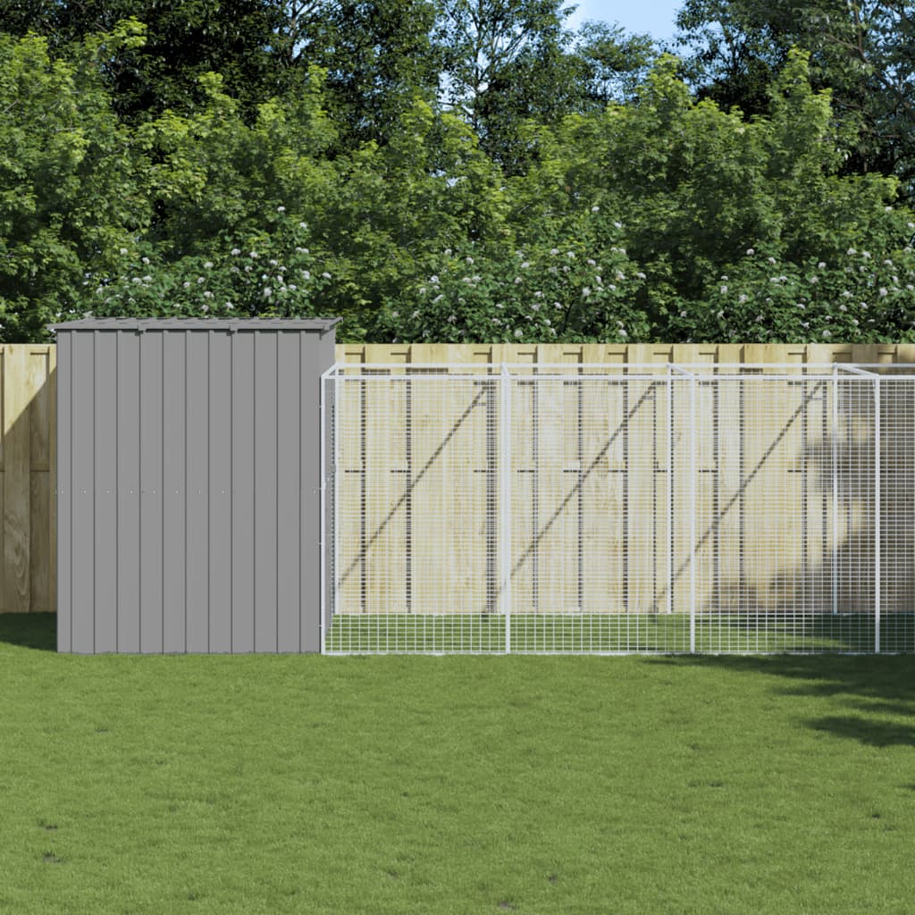 VidaXL Hundehütte mit Auslauf 214x1069x181 cm Stahl Hellgrau