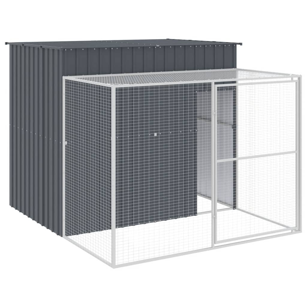 VidaXL Hundehütte mit Auslauf 214 x 253 x 181 cm, verzinkter Stahl, Anthrazit