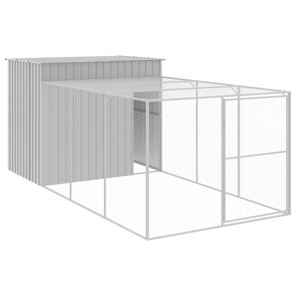 VidaXL Hundehütte mit Auslauf 214x457x181 cm Stahl hellgrau
