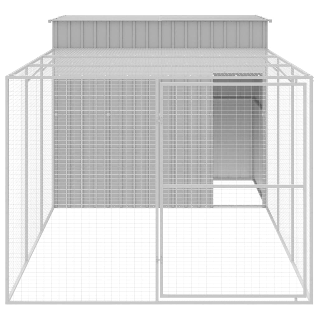 VidaXL Hundehütte mit Auslauf 214x457x181 cm Stahl hellgrau