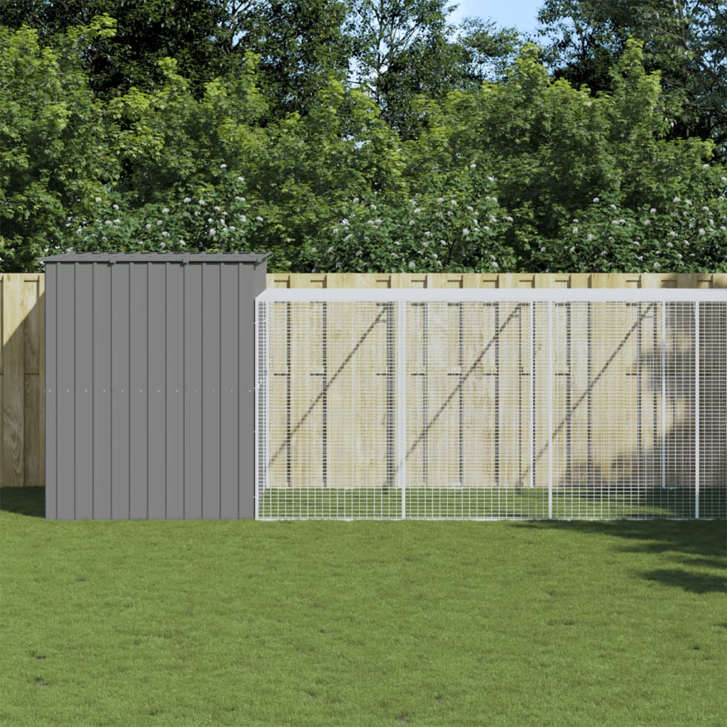 VidaXL Hundehütte mit Auslauf 214x661x181 cm Stahl hellgrau