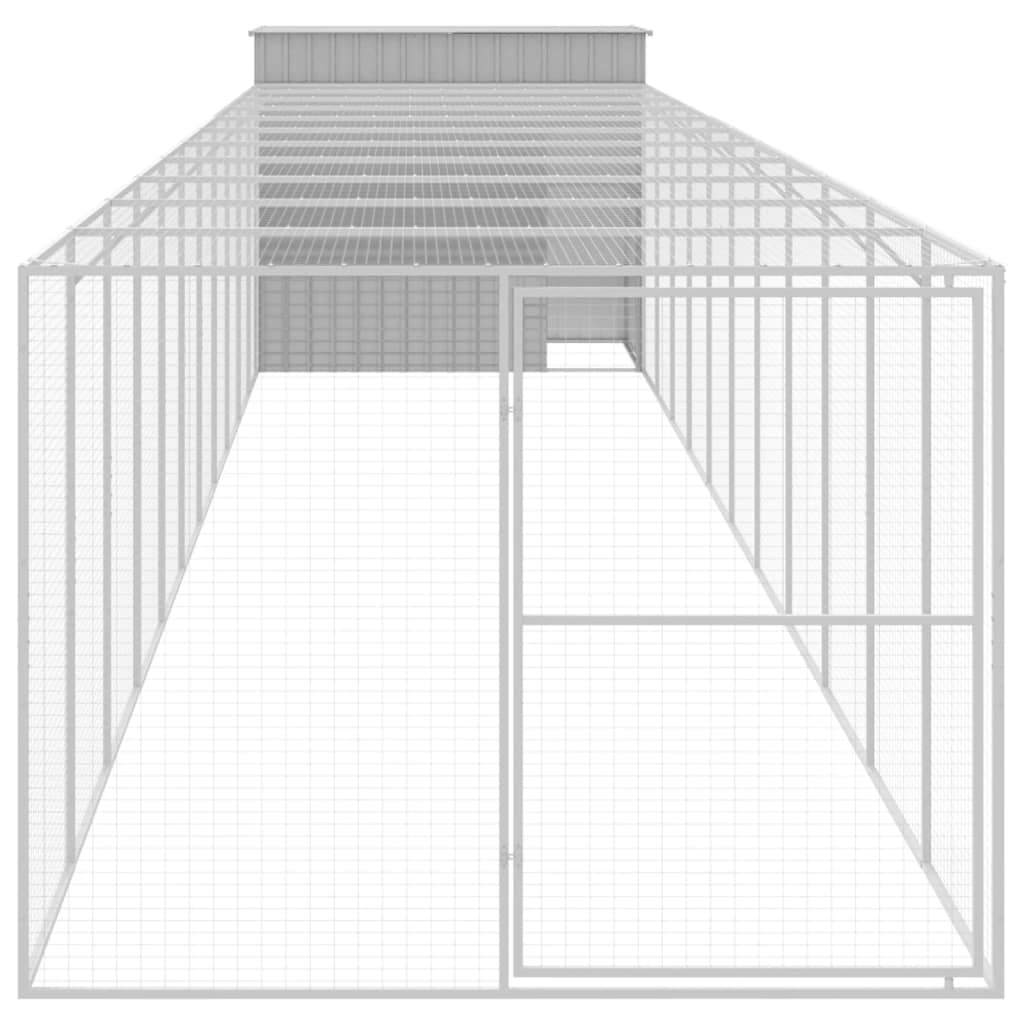 VidaXL Hundehütte mit Auslauf 214x1273x181 cm Stahl Hellgrau