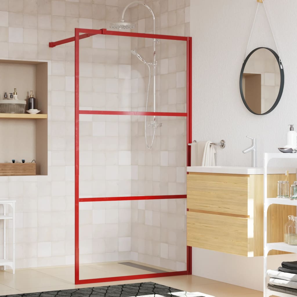 Vidaxx begehbare Duschabtrennung transparent 100x195 cm ESG-Glas rot