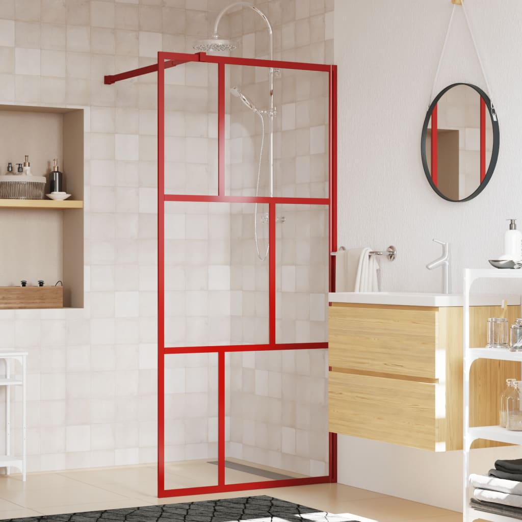 Vidaxx begehbare Duschabtrennung transparent 90x195 cm ESG-Glas rot