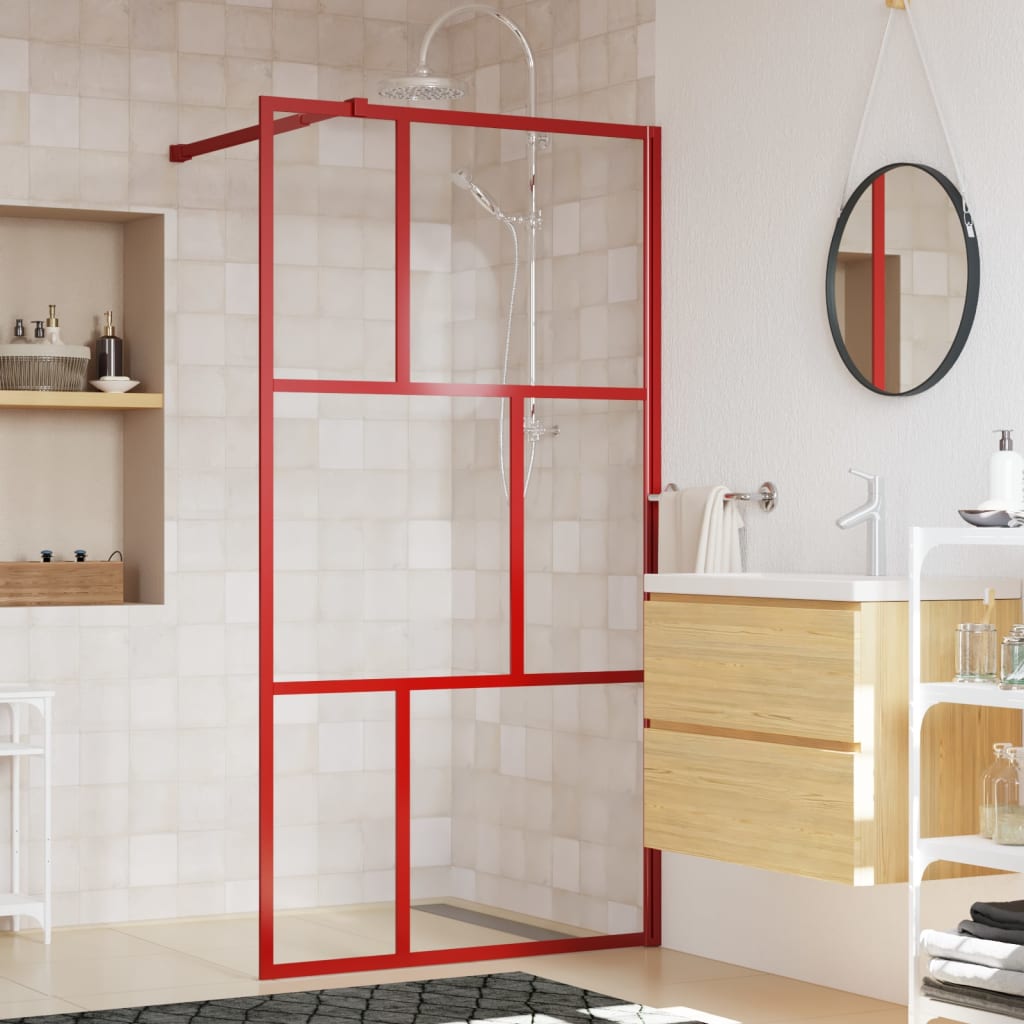 VidaXL Walk-in Duschabtrennung transparent 115x195 cm ESG-Glas rot