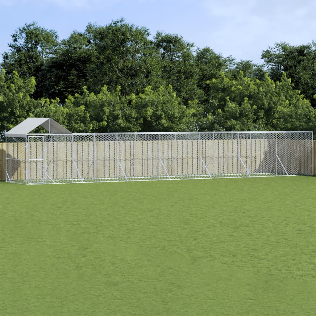 VidaXL Hundehütte mit Dach 14x2x2,5 m verzinkter Stahl silber