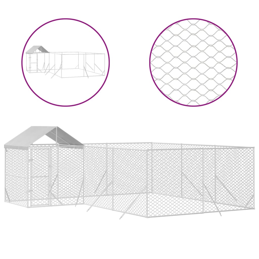 VidaXL Hundehütte mit Dach 6x6x2,5 m verzinkter Stahl silber