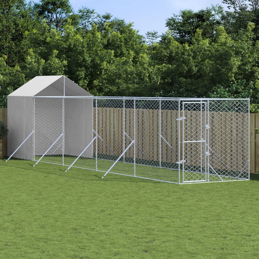 VidaXL Hundehütte mit Dach 2x10x2,5 m verzinkter Stahl silber