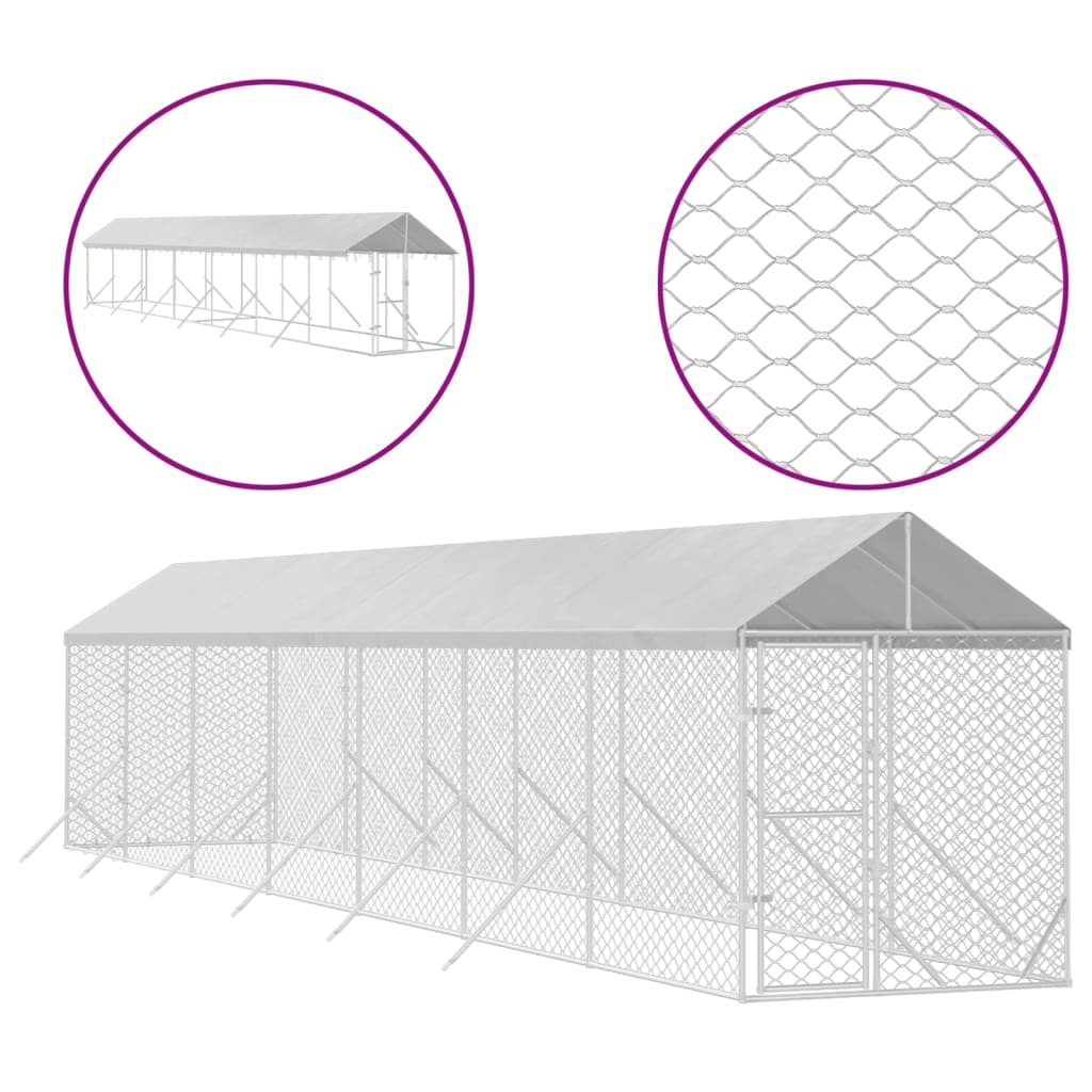 VidaXL Hundehütte mit Dach 2x14x2,5 m verzinkter Stahl silber