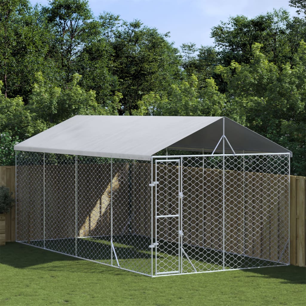 VidaXL Hundehütte mit Dach 3x6x2,5 m, verzinkter Stahl, silberfarben