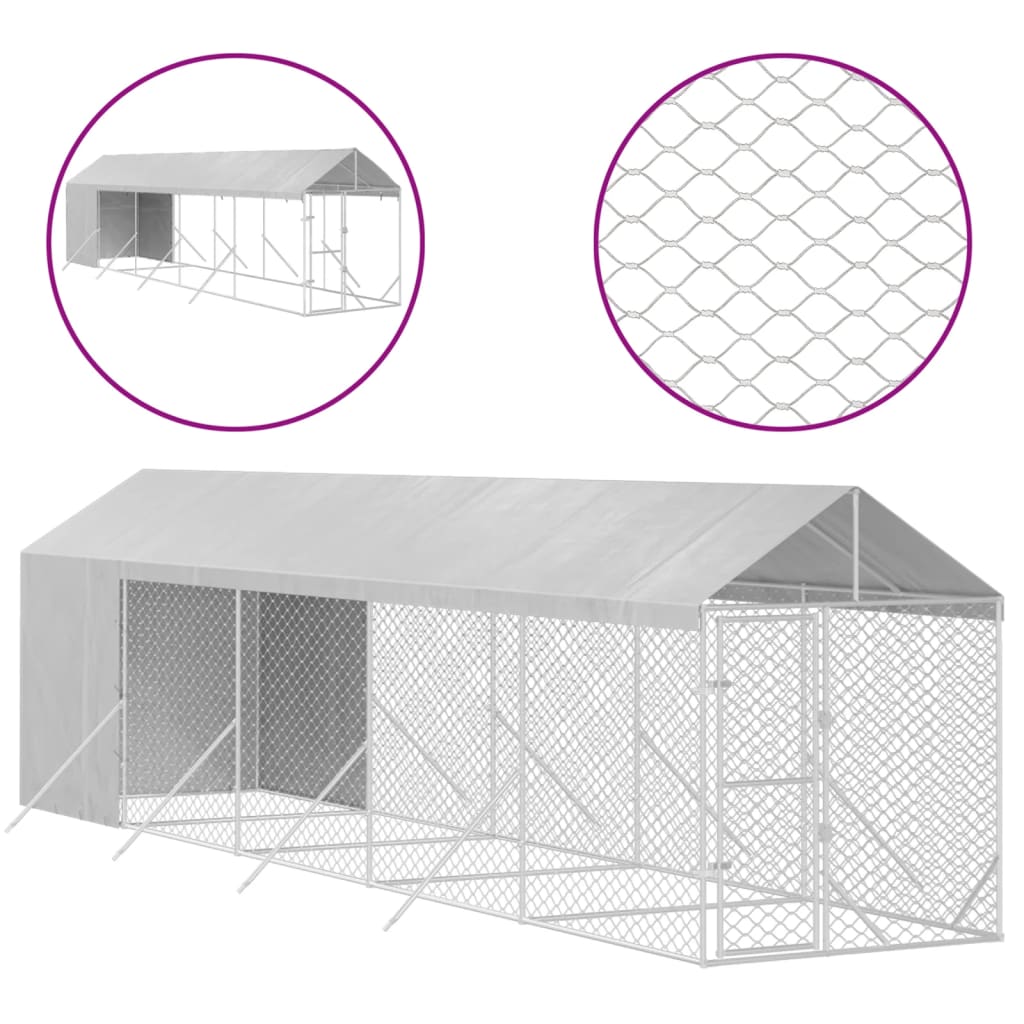 VidaXL Hundehütte mit Dach 2x10x2,5 m verzinkter Stahl silber